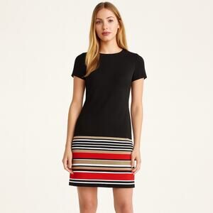 Calvin Klein Black Red Stripe Short Sleeve Sheath Dress Women’s 6